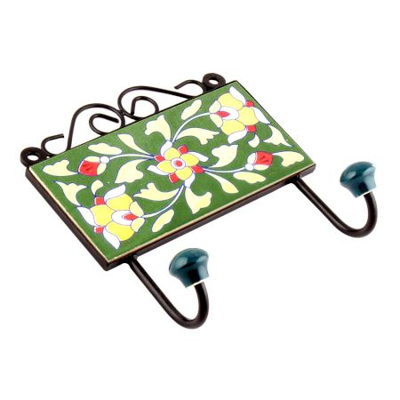Forest Green And White Leaf Ceramic Flower Tiles Hooks